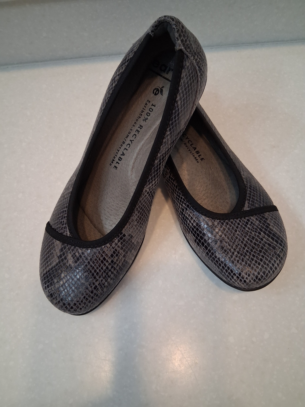 Earth Grey Snake-Effect Ballet Flats